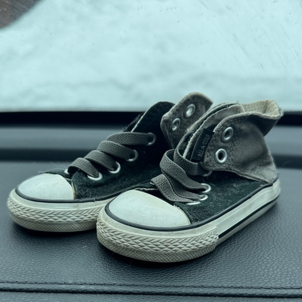Converse Chuck Taylor All Star Grey Black & White Velcro On Infant Toddler Shoes